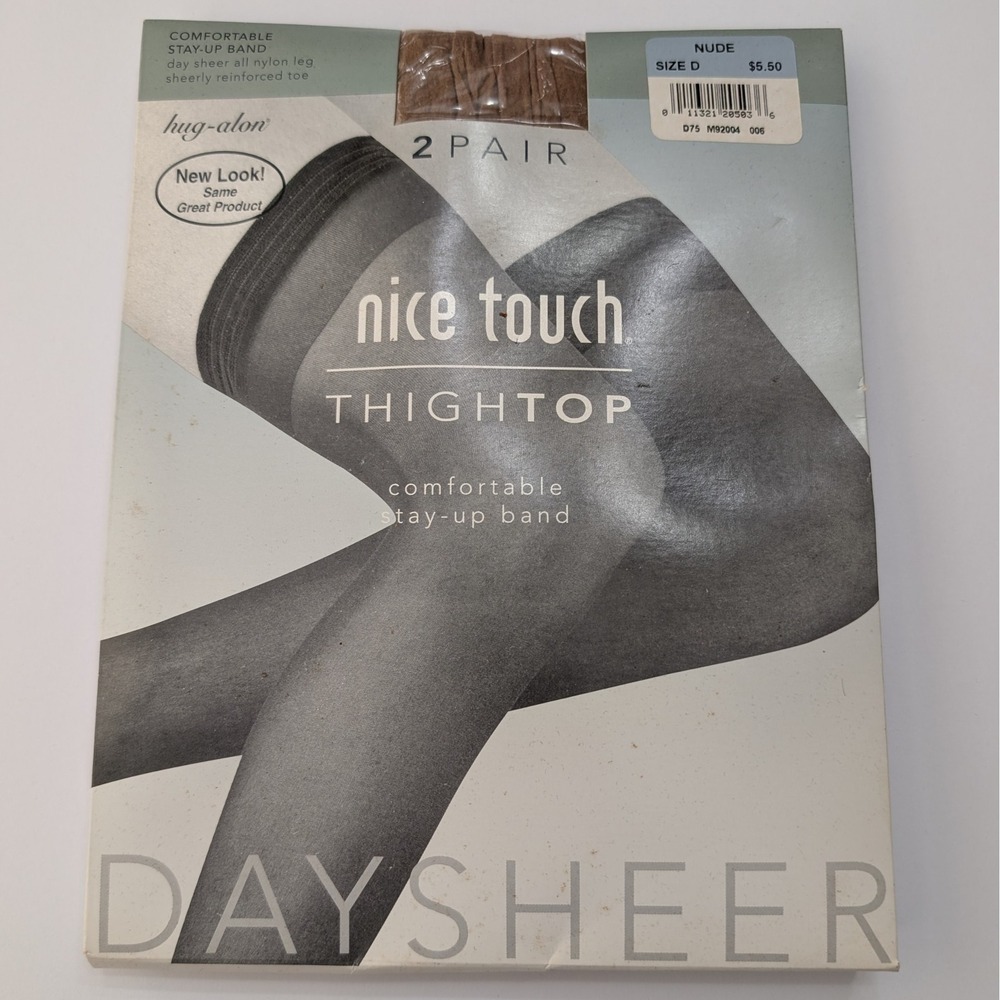 Vintage Nice Touch Hug-Alon Thigh High Stockings 2 Pair Nude Size D USA